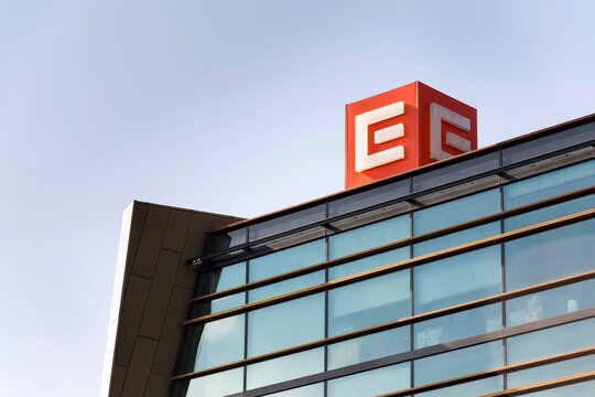 PRAGUE, CZECH REPUBLIC - OCTOBER 14: CEZ group company logo on headquarters building on October 14, 2017 in Prague, Czech republic.