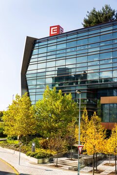 PRAGUE, CZECH REPUBLIC - OCTOBER 14: CEZ group company logo on headquarters building on October 14, 2017 in Prague, Czech republic.