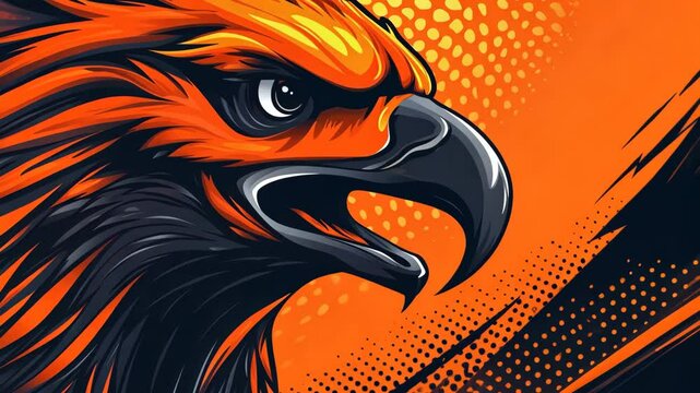 Fierce orange eagle depicted in a dynamic and colorful graphic design showcasing strength and energy