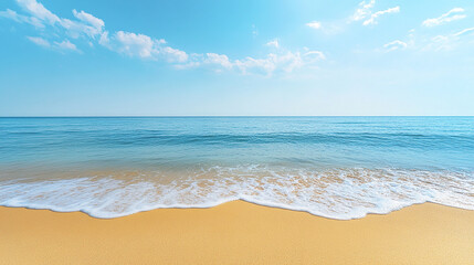 A serene beach with soft golden sand and calm blue ocean