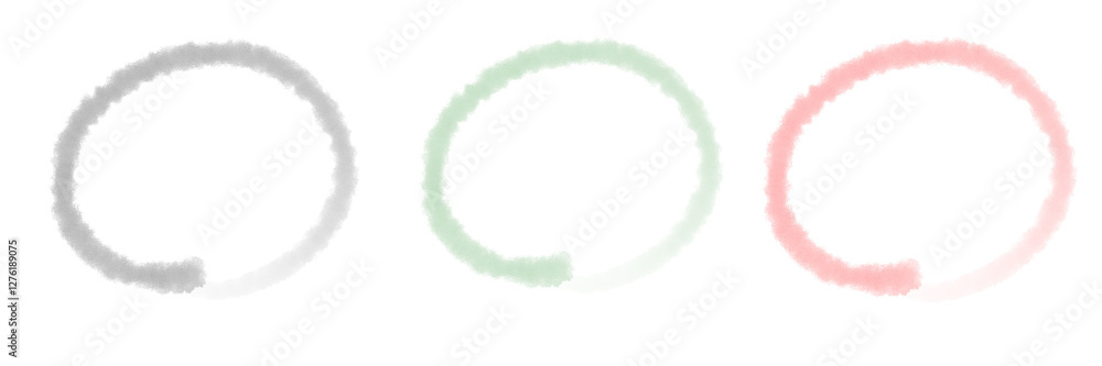 Poster three colorful circles black, green, and red are arranged row, each with textured, brushstroke appea