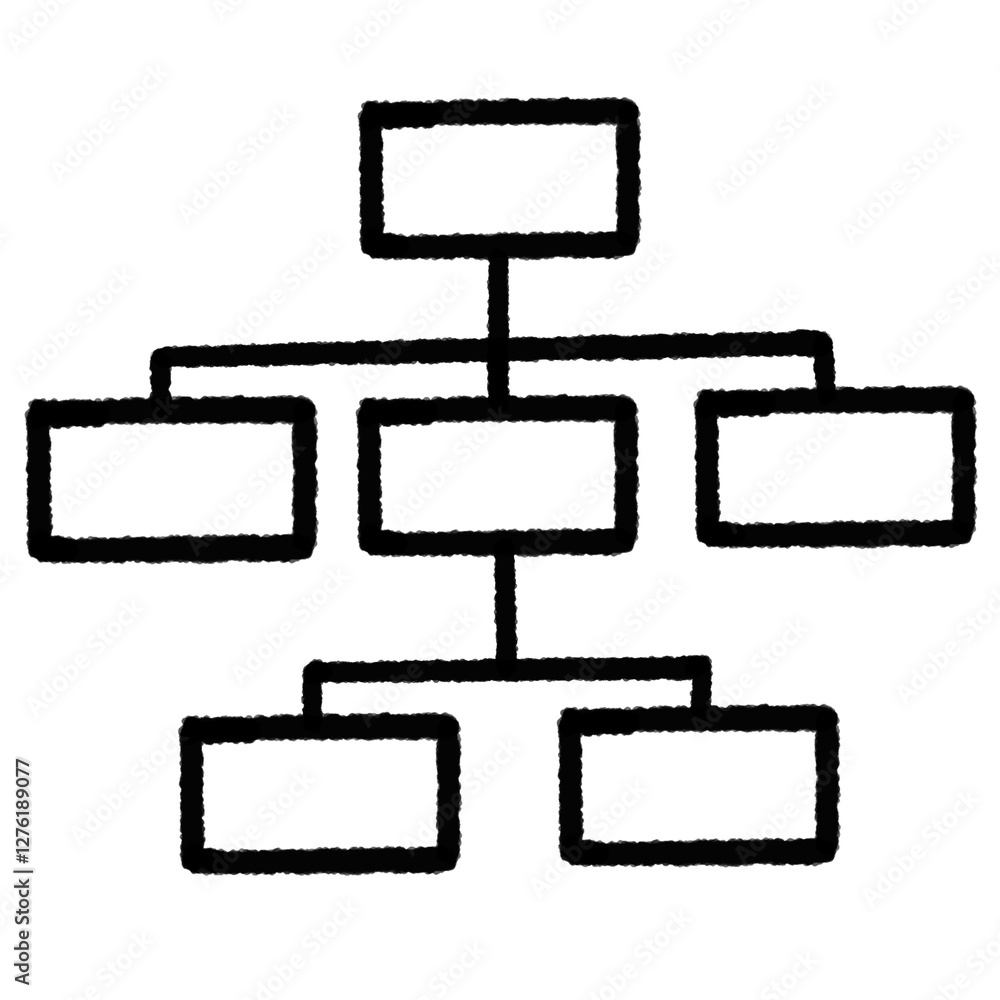 Poster simple black and white organizational chart with interconnected rectangular boxes