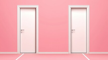 Two White Doors Set Against a Light Pink Wall in a Simple Interior Setting