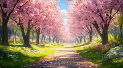 Naklejka premium Beautiful cherry blossom flower at full blooming in Spring.