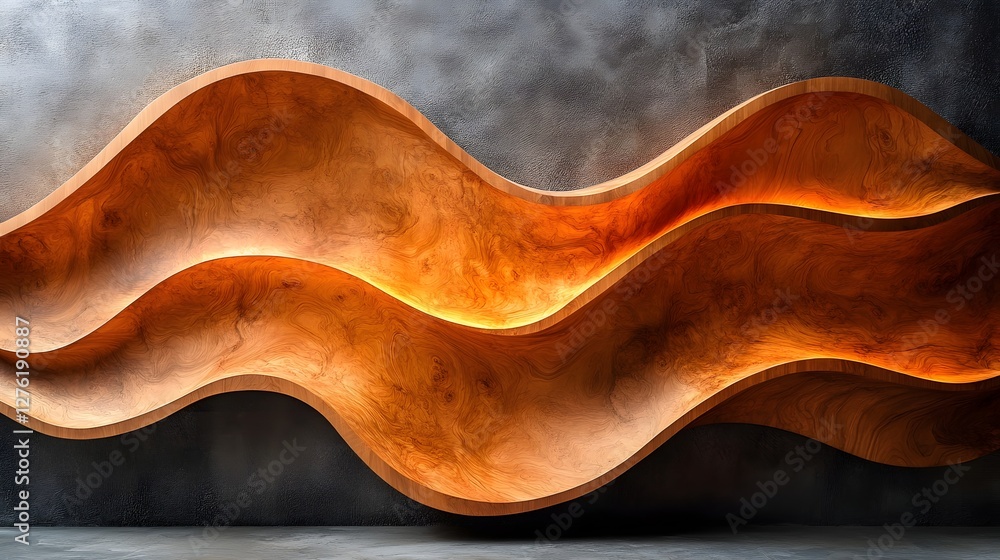 Fototapete Warm and dynamic abstract waves flowing and curving against a moody misty backdrop  The natural organic wood like patterns create a captivating serene and elegant visual design