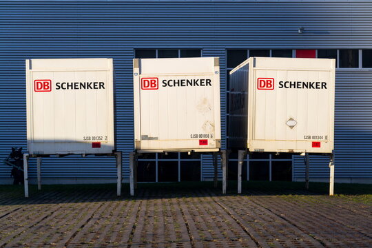 DB Schenker german rail operator Deutsche Bahn AG logistics division company logo on shipping container on December 4, 2018 in Kladno, Czech Republic.