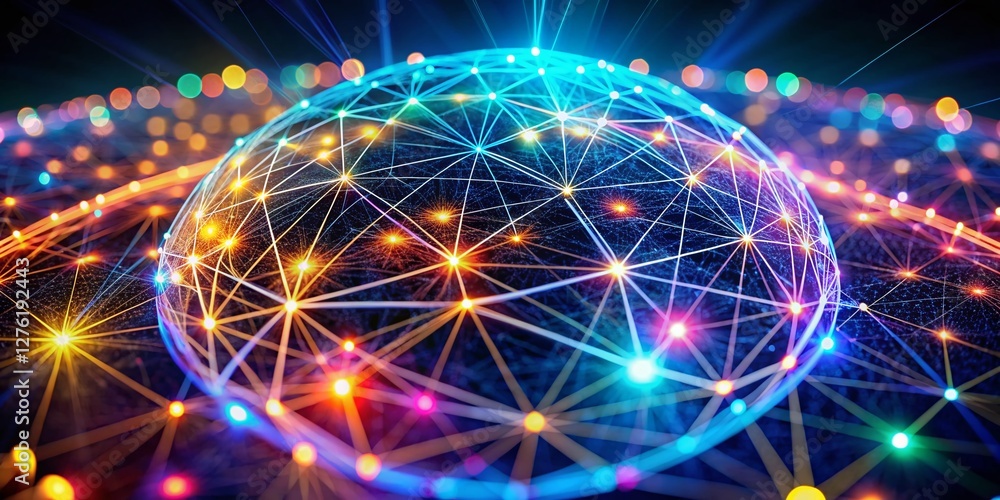 Poster futuristic abstract network connection: glowing circle background, digital technology, global networ