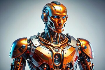 Fototapeta premium Futuristic AI Robot: 3D Model on White & Clear Backgrounds - Stock Photo