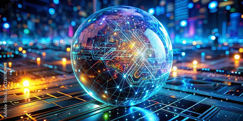 Poster futuristic ai technology: network data processing, machine learning & digital transformation