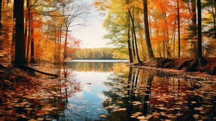 tranquil fall leaves scene