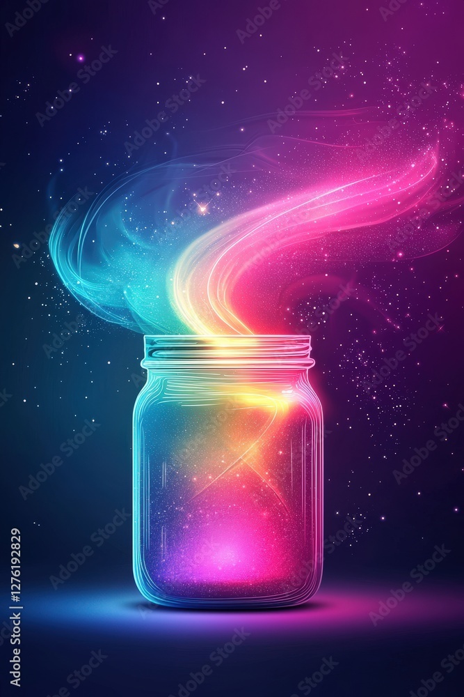 Poster a jar with a colorful light inside of it