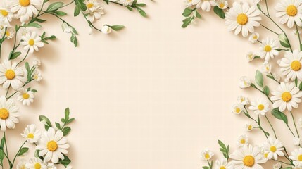 daisies frame beige background