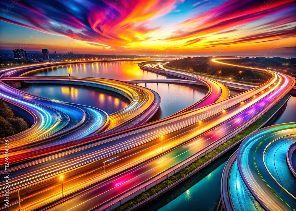 Poster Futuristic Fluid Dynamics: Abstract Rippled Pattern in Vibrant Hues
