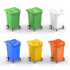 Recycling and waste management colorful trash bins urban environment 3d render cleanliness concept