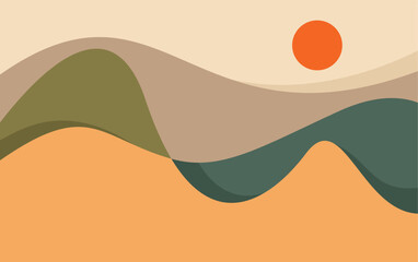 geometric Mountain and sun layout design in oriental style