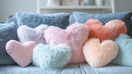 Soft Fluffy Heart Pillows in Pastel Colors