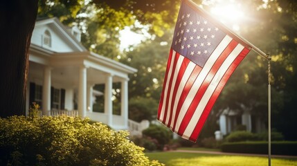 porch american flag in front of house