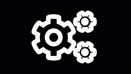 Icon cogs is distorted. Glitch. Noise, chromatic aberration, geometric distortion. Transparent background, looped. In-Out looped. Alpha BW at the end - Powered by Adobe