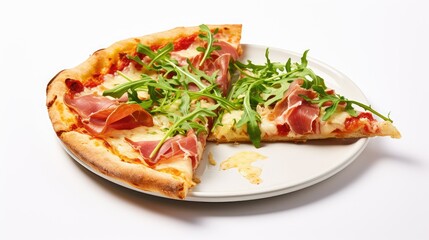 arugula pizza slice white background