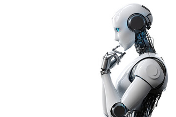 Futuristic 3D android robot with headphones
