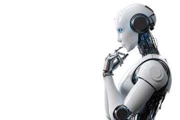 Futuristic 3D android robot with headphones