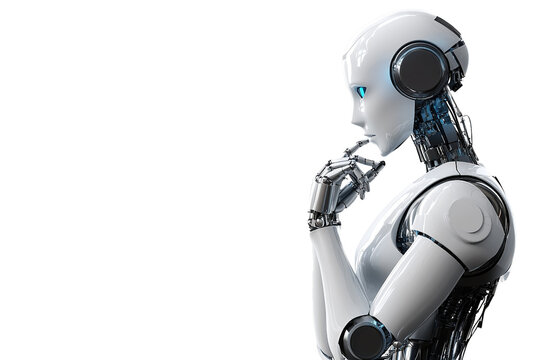 Futuristic 3D android robot with headphones
