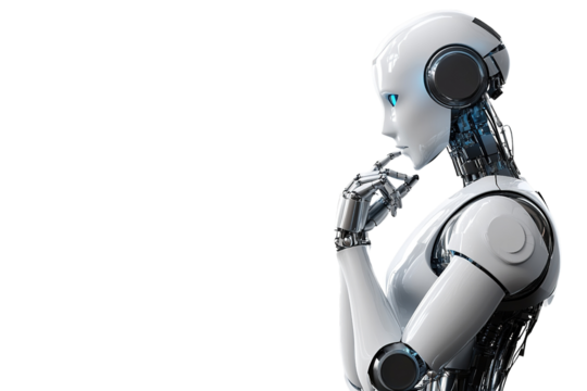 Futuristic 3D android robot with headphones