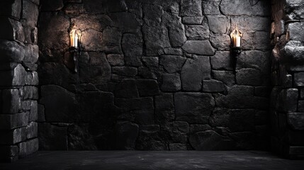 Dark stone castle interior with lit candles