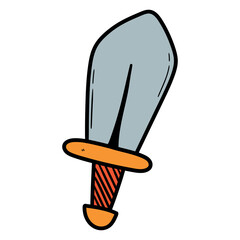 Hand drawn cartoon game sword on white background.