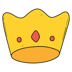 Hand drawn cartoon golden crown on white background.