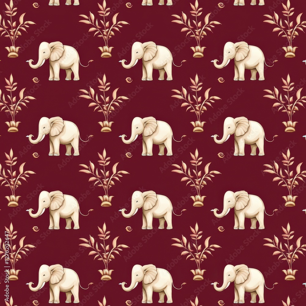 Aufkleber a red background with a pattern of elephants