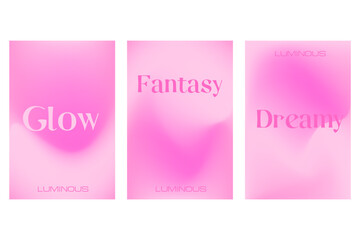Fluid pink blur gradient poster set. Aesthetic defocused nude pink background with copy space. Elegant smooth flow, curvy wallpaper for product display, poster, banner, social media