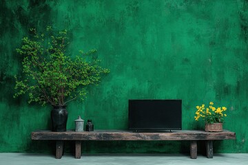 A room with green walls, giving the feeling of old times