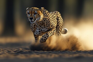 Cheetah Running Swiftly Across Dusty Ground