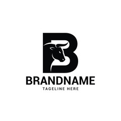 Bull Head Logo Letter B Symbol  Minimalist Vector Icon