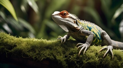 Fototapeta premium Stylish Garden Lizard Wearing Sunglasses in the Jungle