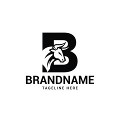 Bull Head Logo Letter B Symbol  Minimalist Vector Icon