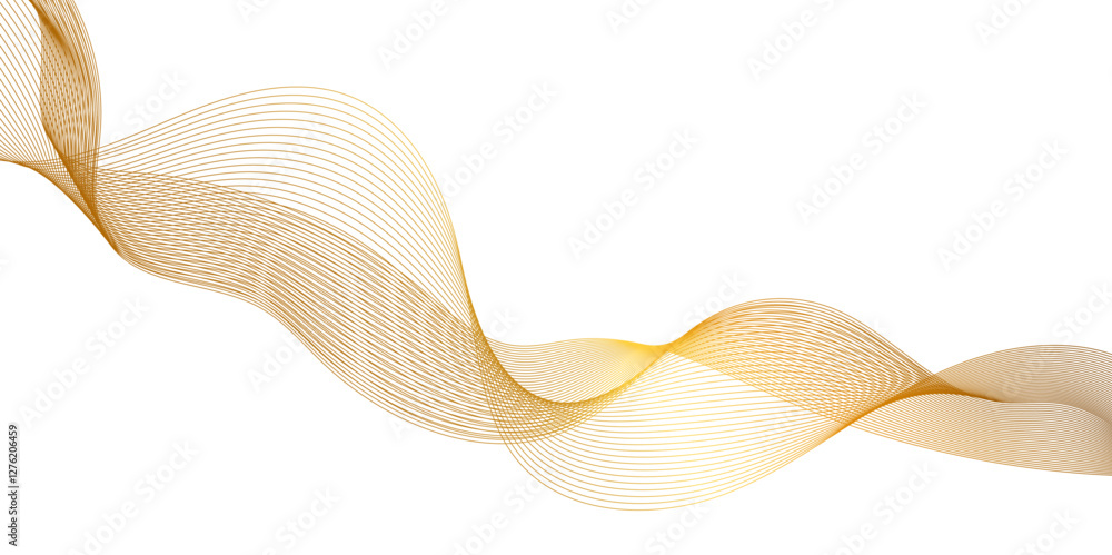 Poster abstract yellow gold lines flowing across a white background in a smooth, wave-like design, abstract