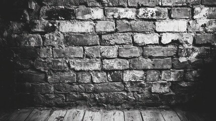 Aged brick wall, dark room, rustic interior. Use for background, texture