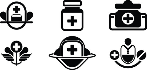 Medical And Medicine Icon Clean Concept – Black Silhouette Vector Set, Health Vector Symbol Illustration.