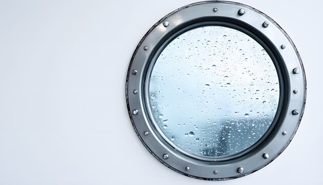 Rainy day seen through a ship porthole window
