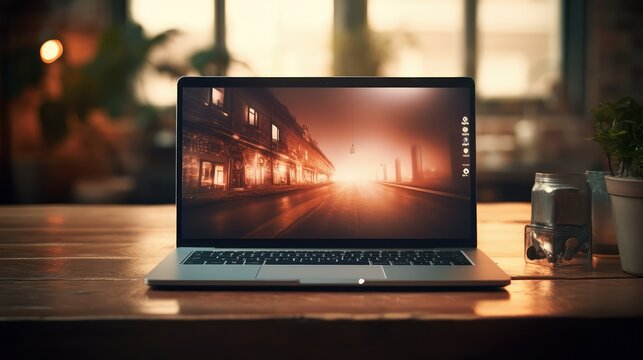illuminted laptop screen on a desk