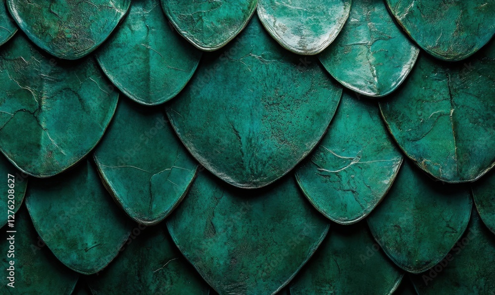 Poster close-up view of textured teal scales resembling dragon skin, showcasing intricate patterns and dept