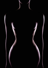 Nude Woman silhouette in the dark. Beautiful Naked Body
