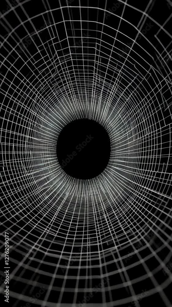 Poster black tunnel with white grid pattern illustrating depth and perspective