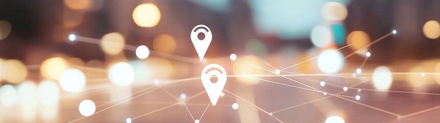 Blue location pin on a city map, blurred background