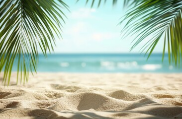 Tropical beach with palm trees and white sand on Island .Beautiful seascape with a tropical sandy shore on a sunny day. Panoramic view of the sea as a scenic summer vacation background.