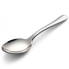 Shiny metallic spoon isolated on white background.