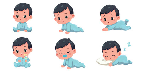 Cartoon illustration Of A Newborn Baby Character actions baby boy set