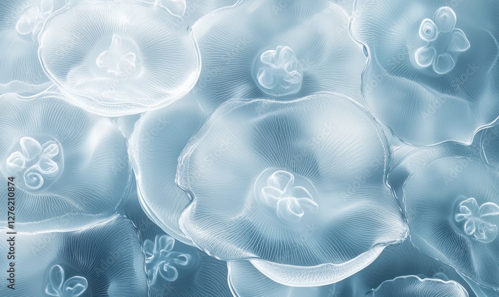 Poster close-up view of translucent jellyfish floating gracefully in a serene ocean environment